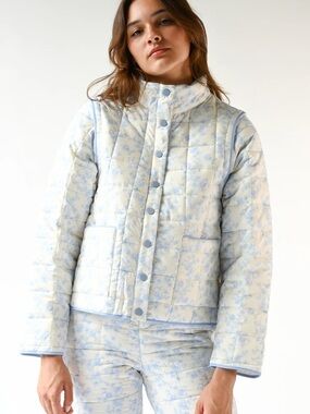 NWT YELLOW THE LABEL AMELIA QUILTED CONVERTIBLE JACKET — BLUE TOILE